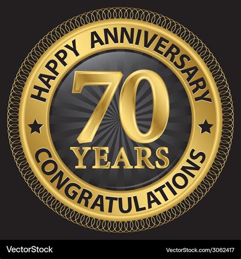 70 Years Happy Anniversary Congratulations Gold Vector Image