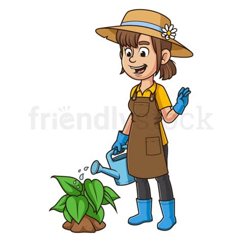 Cartoon Female Farmer Watering Plant Vector Clip Art Friendlystock