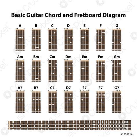 Basic Guitar Chord And Fretboard Diagram Vector Illustration Stock