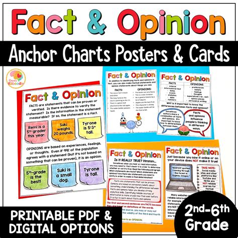 Fact And Opinion Anchor Charts Reading Skills Reference Sheets