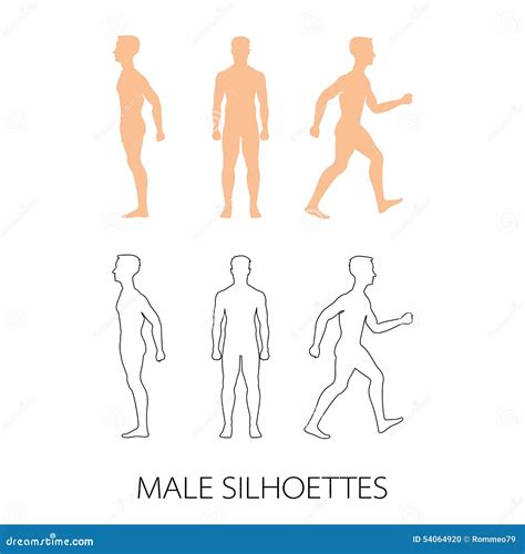 Male Silhouettes Front Back And Side Vector Illustration Stock Vector