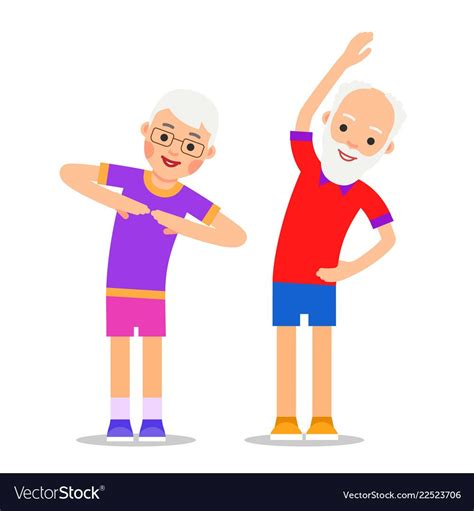 Old People Exercising Elderly Couple Does Vector Image Fitness