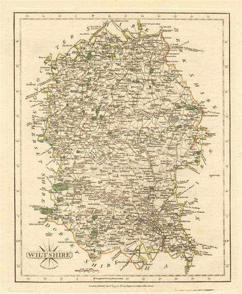 Antique County Map Of Wiltshire By John Cary Original Outline Colour 1793