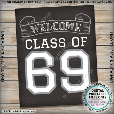 Class Of 69 Sign Welcome Class Of 1969 Reunion Decorations Chalkboard