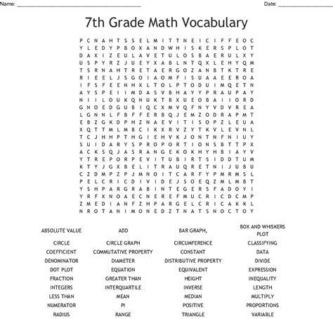 Print our seventh grade (grade 7) worksheets and activities, or administer them as online tests. 7TH-GRADE MATH VOCABULARY WORDS Word Search - WordMint