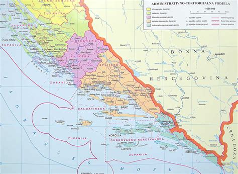 Geografska Karta Južno Hrvatsko Primorje 185×133 Cm Gd Dizajn
