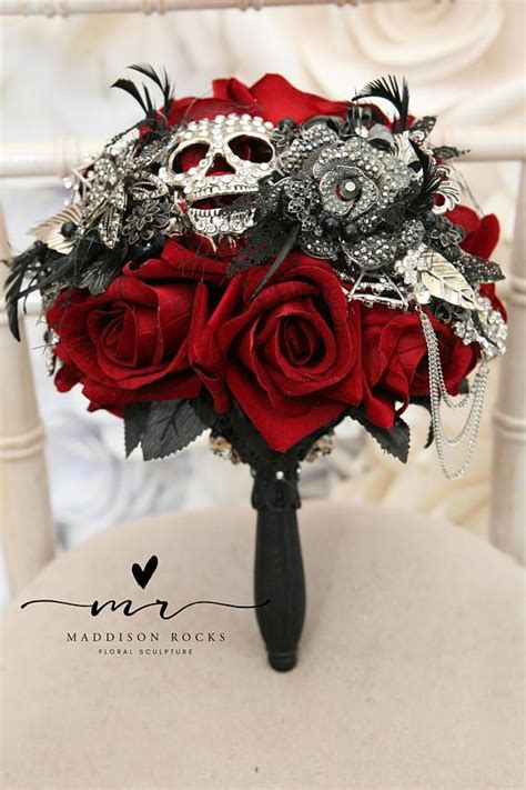 Skull wedding bouquet from maddison rocks. Skull wedding bouquet, alternative, Ornate handle, brooch ...