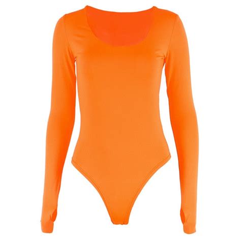 orange neon bodysuit women long sleeve bodycon tania s online closet llc