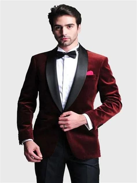 Wine Red Velvet Men Suits Groom Tuxedo Slim Fit Wedding Suit For Men