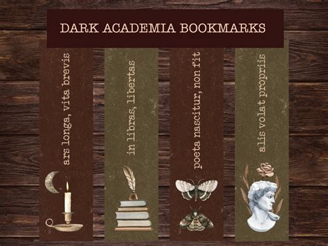 Dark Academia Printable Bookmarks Light Academia Aesthetic Etsy