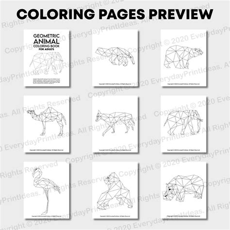 Geometric Animal Coloring Pages For Adults Pdf Coloring Book Etsy