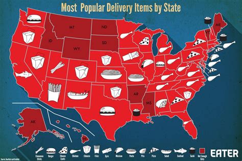 The united states is a huge country, which means people have different habits according to the region where they live in. See the Map of Americans' Most Delivered Foods By State ...