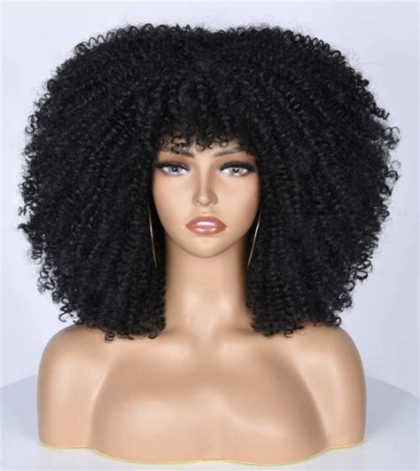Short Kinky Curly Afro Wig With Bangs Synthetic Heat Resistant Etsy