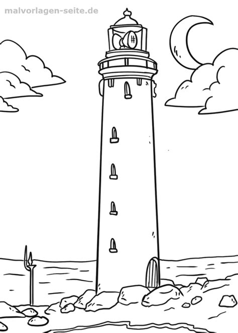 Im hintergrund ist ein leuchtturm zu sehen. Leuchtturm Malvorlagen | Lighthouse drawing, Lighthouse painting, Cute coloring pages
