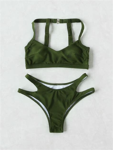 Shop Cut Out Strap Detail Back Bikini Set Online Shein Offers Cut Out