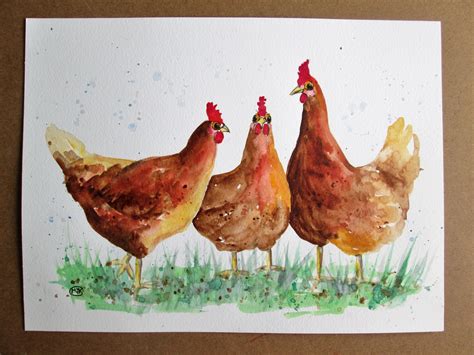 Original Chicken Watercolor Painting By Marjansart Chicken Run