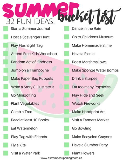 Printable Kids Summer Bucket List Extreme Couponing Mom