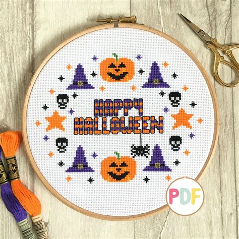 Pdf Happy Halloween Cross Stitch Pattern Download Easy Etsy Uk