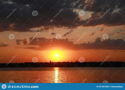 Picturesque View Of Beautiful Sunset On Riverside Stock Photo Image