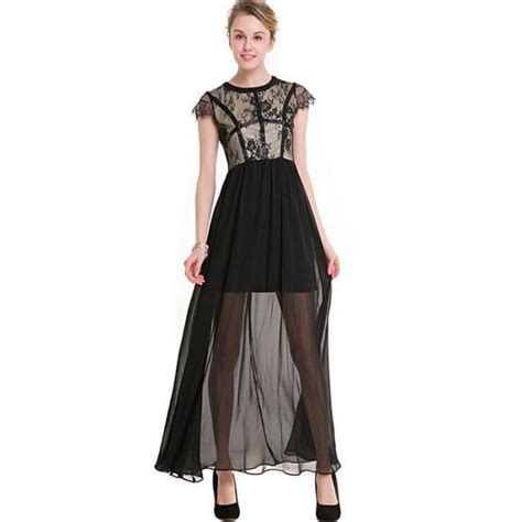 Buy Ormell Elegant 2017 Spring Sexy Black Lace Maxi Dress Women Round Neck