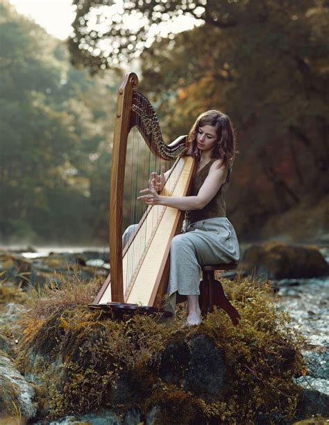 Girl Playing Harp At Cenarth Falls In West Wales Musician Photography Harp Celtic Harp