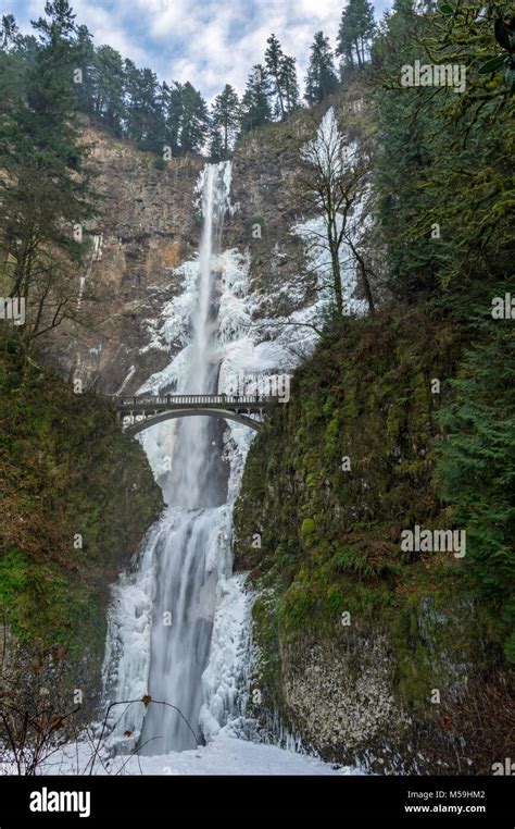 Multnomah Falls In Winter Showing Ice And Frozen Waterfalls Columbia