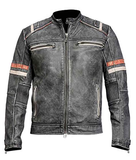 Mens Je250 Distressed Retro Cafe Racer Black Leather Jacket Jackets