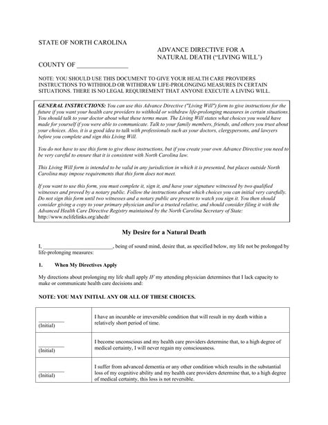 We offer the free last will and testament form in microsoft word as well as a paid pdf form. Download North Carolina Living Will Form - Advance Directive | PDF | FreeDownloads.net