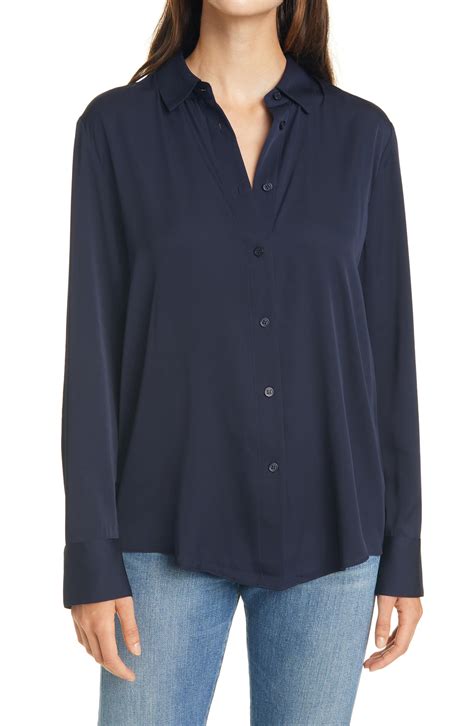 Nordstrom Long Sleeve Stretch Silk Button Up Shirt In Navy Night Blue