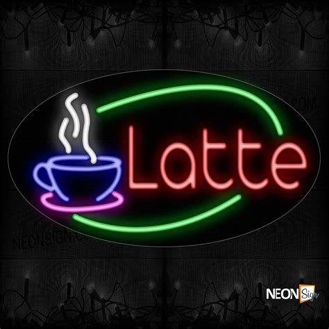 Latte And Coffee Cup With Green Arc Border Neon Sign