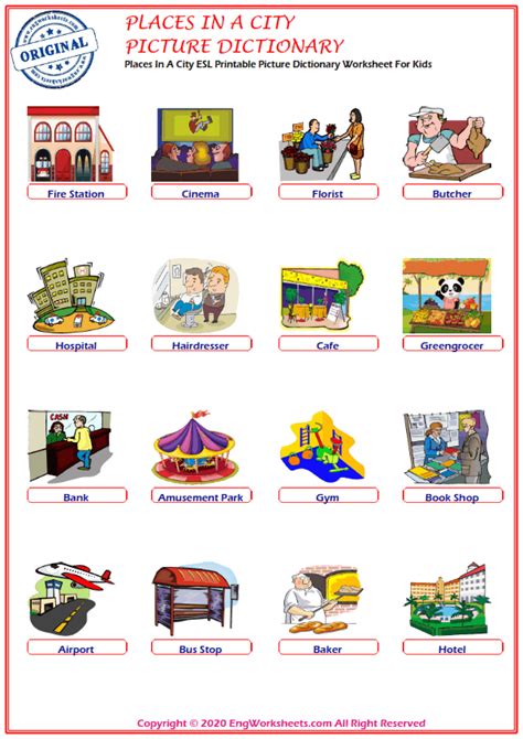 Places In A City English Esl Vocabulary Worksheets Engworksheets
