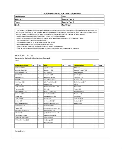 sample money order forms  ms word