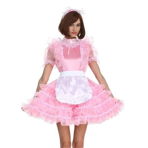 sissy girl maid high collar cute bow satin lockable black dress cosplay costume crossdress buy