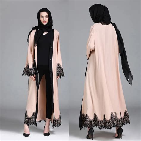 muslim women islamic clothing lace splicing long coat middle east long robe kaftan dubai islamic