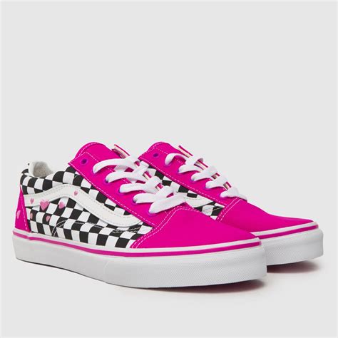 Kids Girls Youth Black And Pink Vans Old Skool Trainers Schuh