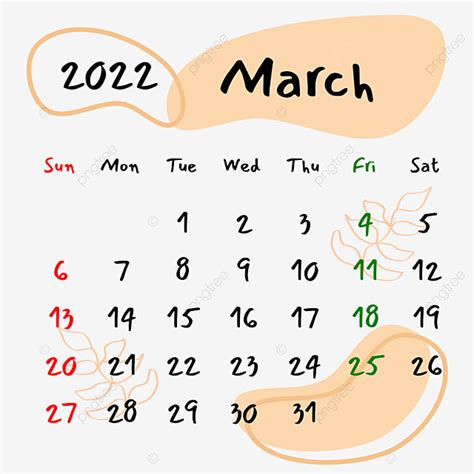 Gambar Kalender Bulanan Vektor Maret 2022 Estetika Kalender Bulanan