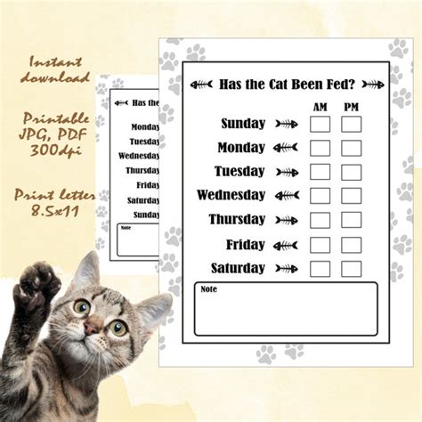 Has The Cat Been Fed Cat Care Chart Cat Care Sheet Etsy