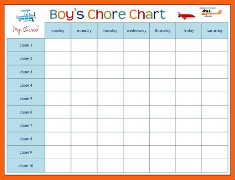 Customized Childrens Chore Chart