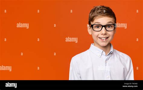 Portrait Of Cute School Boy In Glasses Stock Photo Alamy