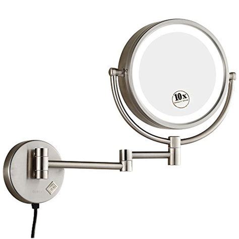 gurun 8 5 inch magnifying mirror with led light wall mount 10x magnification brushed nickel