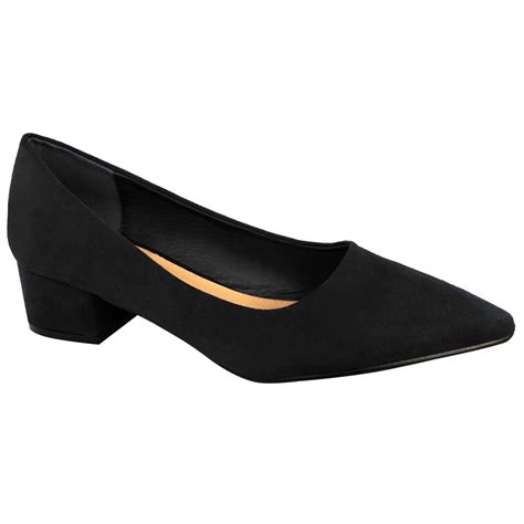 Womens Ladies Black Low Block Heel Court Shoes Smart Office Work