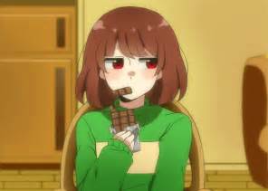 Safebooru Androgynous Animated Animated  Brown Hair Chair Chara Undertale Chewing