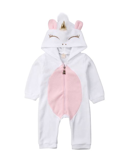 Newborn Kid Baby Girl Unicorn Flannel Romper Jumpsuit Outfit Warm