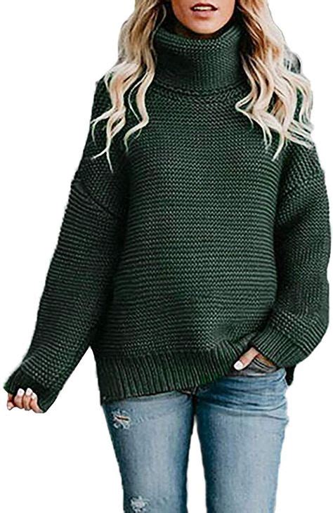Actloe Women Casual Turtleneck Long Sleeve Chunky Knitted Pullover Sweaters With