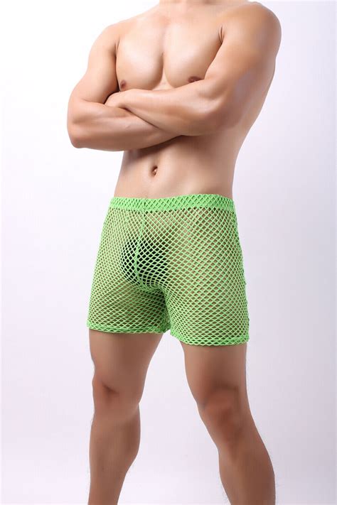 Sexy Mens Underwear Fishnet See Through Beach Shorts Gay Underpants
