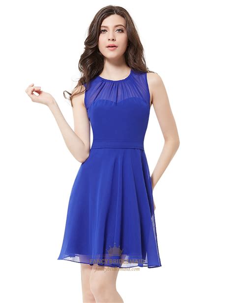 Shop affordable, unique short chiffon bridesmaid dresses designed by top fashion designers worldwide. Elegant Royal Blue Illusion Neckline Chiffon Short ...