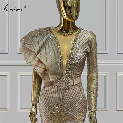 Lowime Dubai Black Celebrity Dresses Beaded Gold Velvet Mermaid Evening