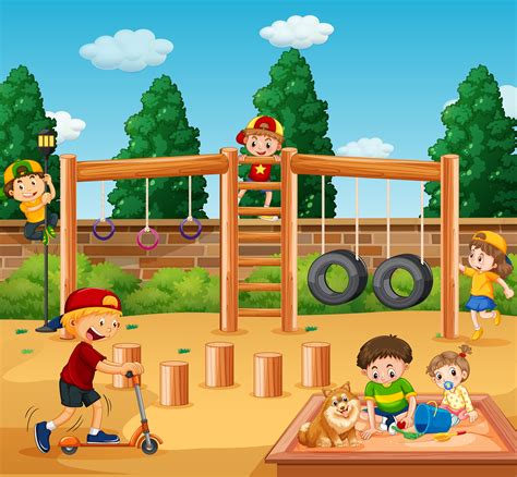 Children Playing At Playground 433247 Vector Art At Vecteezy