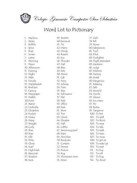 Pictionary Word Lists Pdf