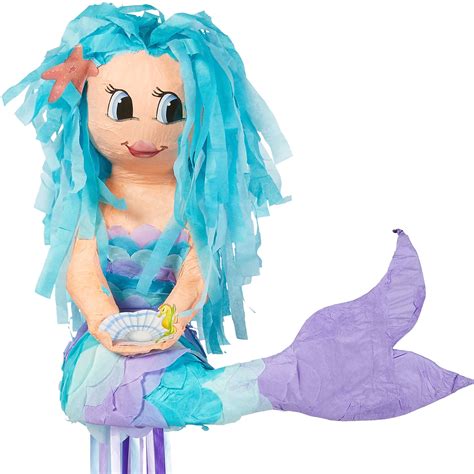 Party City Mermaid Pull String Pinata 16” X 16 12” X 9”